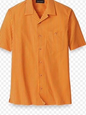 Paul Fredrick Orange Short-Sleeve Stripe Button-Down